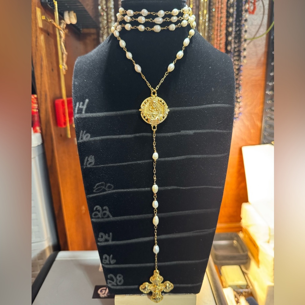 Edgar Berebi Limited Edition Baroque Pearl Rosary Cross Necklace